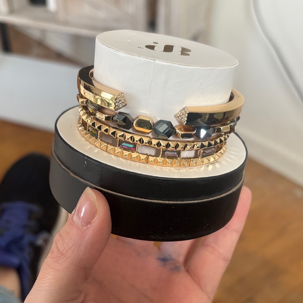 Gold and Black Multi-Row Bracelet Stack